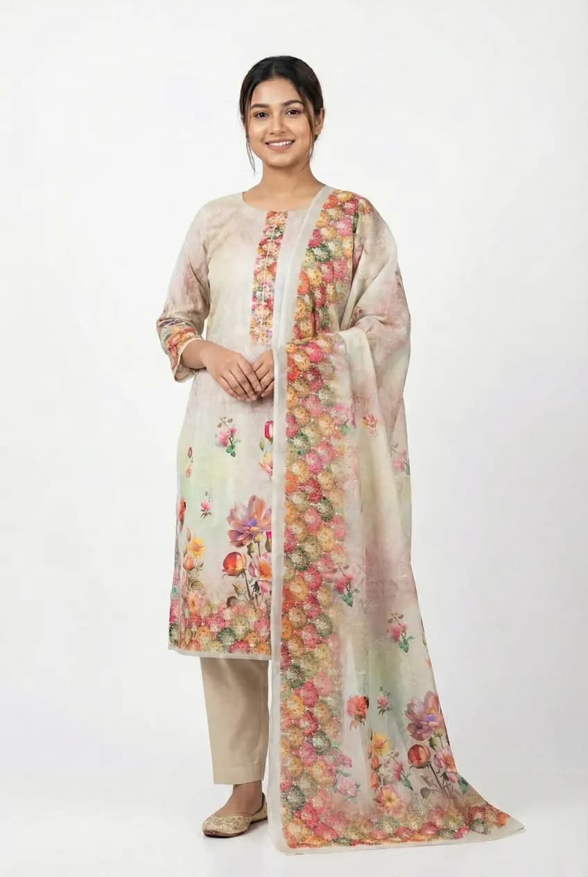 Premium Analog Aari Printed Floral Three-Piece