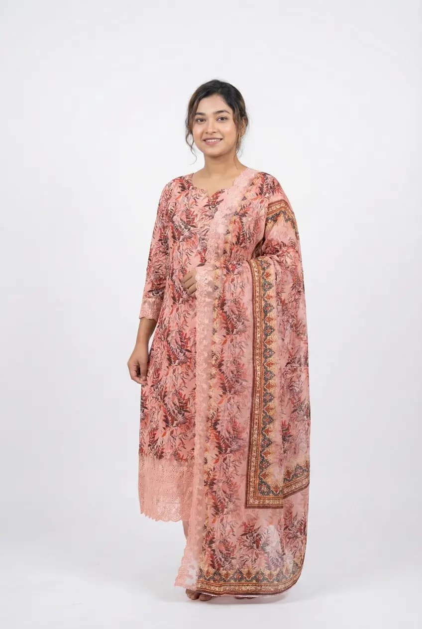 Pakistani inspired Rang e Haya Premium Vintage Print Three piece - Rust & Brown Edition