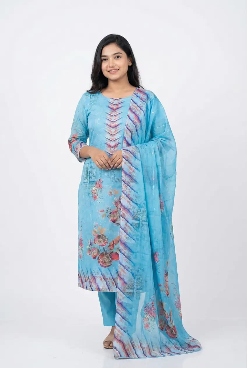 Premium All-Over Sequence Printed Three-Piece - Bright Sky Blue Edition
