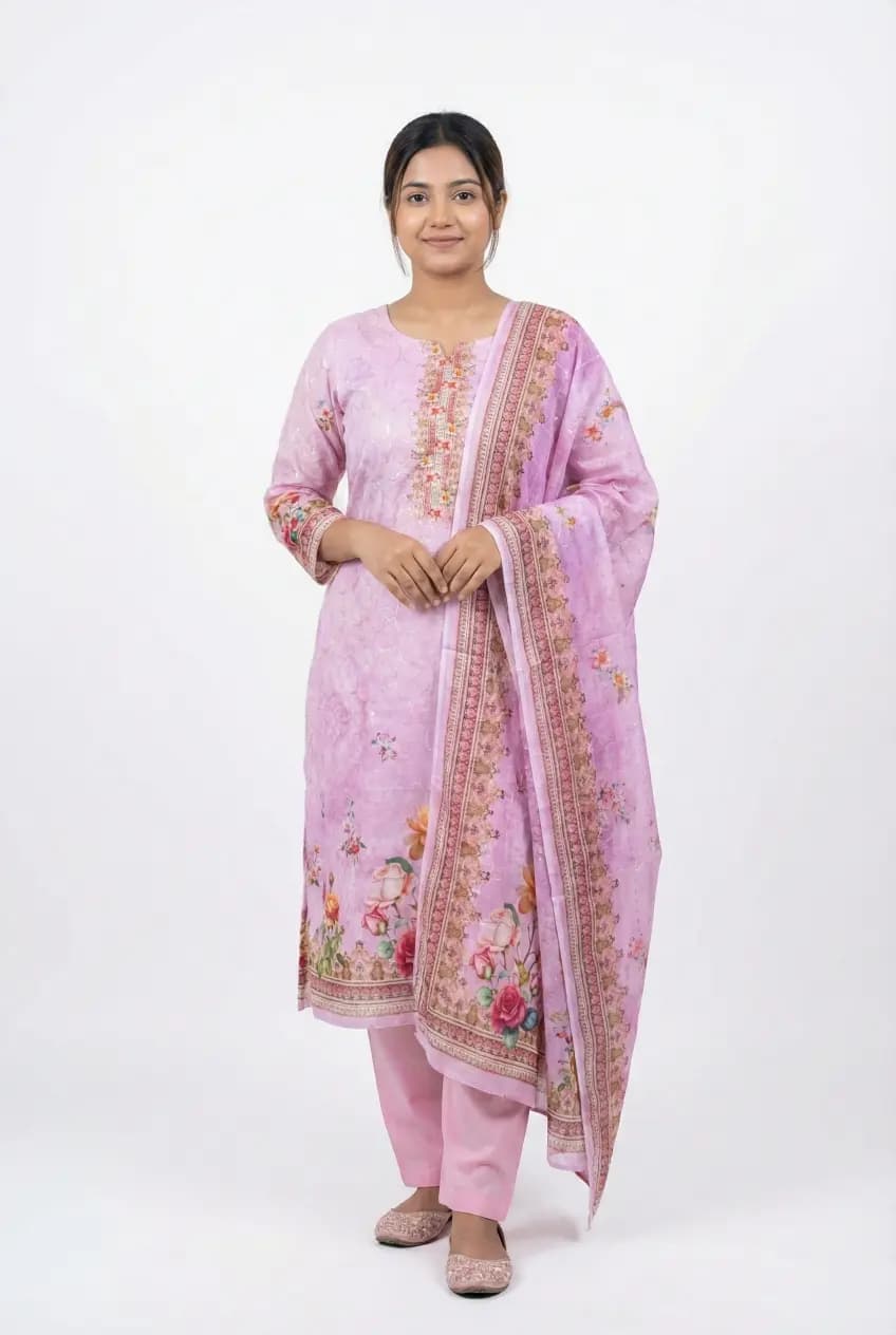 Exclusive Soft Lilac All-Over Sequence Printed Three-Piece