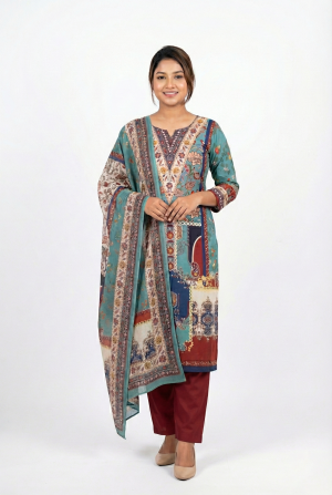 Artistic Multicolor Printed Cotton Three Piece Collection 001